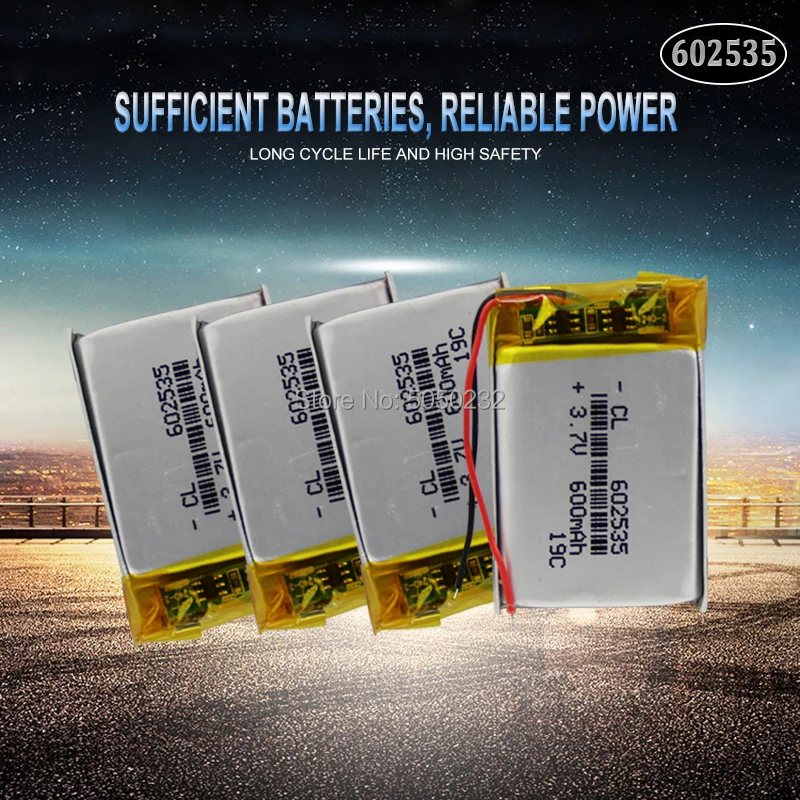 Фото 4pc 100% Original Lithium Polymer Rechargeable Battery 3.7V 600mAh 602535 Lipo cells For Car DVR Tachograph Bluetooth | Электроника