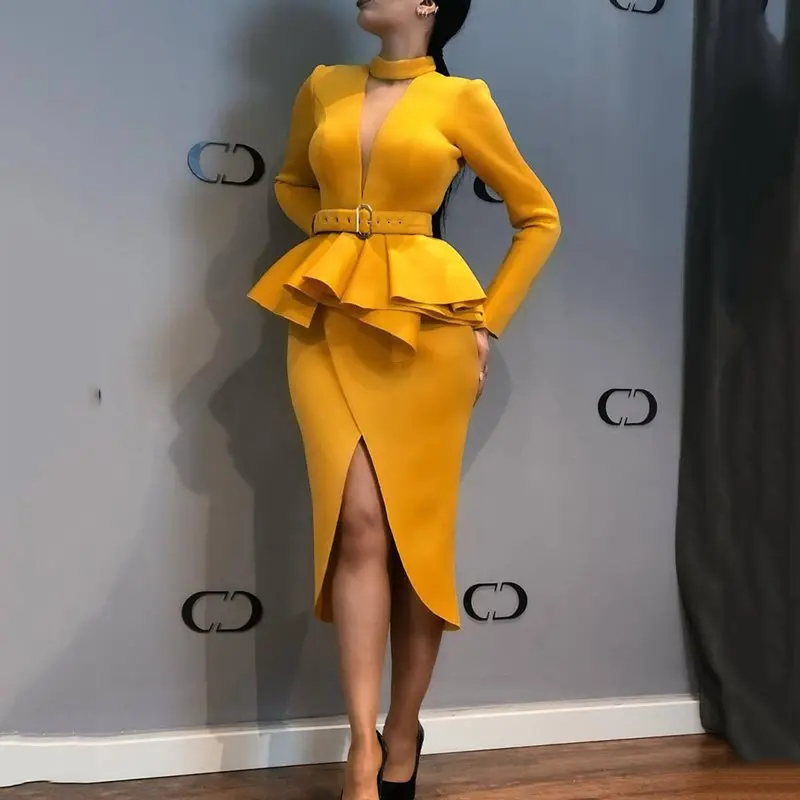 African Style Elegant Party Sexy Vintage Women Long Dresses Halter V Neck Split Ruffles Female Maxi Yellow Dress 2019 Autumn
African Style Elegant Party Sexy Vintage Women Long Dresses Halter V Neck Split Ruffles Female Maxi Yellow Dress 2019 Autumn