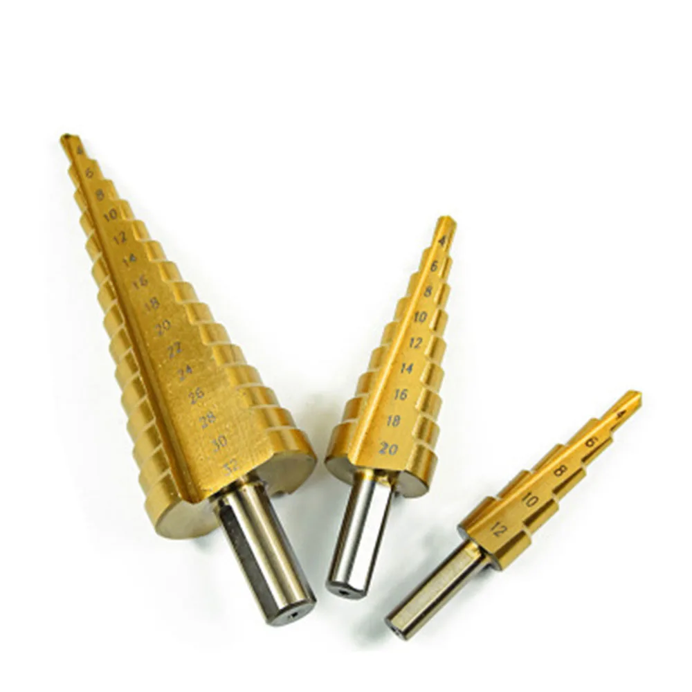 HSS 4-32 mm HSS Titanium Coated Step Drill Bit Drilling Power Tools for Metal High Speed Steel Wood Hole Cutter Step Cone Drill
HSS 4-32 mm HSS Titanium Coated Step Drill Bit Drilling Power Tools for Metal High Speed Steel Wood Hole Cutter Step Cone Drill