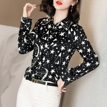 100% Natural Silk Women Tops Blouses Elegant Diamonds Turn-down Collar Long Sleeve Star Print Pure Real Silk Lady Shirt Blouse
100% Natural Silk Women Tops Blouses Elegant Diamonds Turn-down Collar Long Sleeve Star Print Pure Real Silk Lady Shirt Blouse