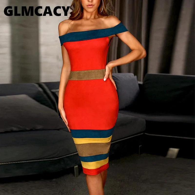 Women Off Shoulder Colorblock Insert Bodycon Dress Sexy & Club Sheath Print Knee-Length Slash Neck Summer Dress
Women Off Shoulder Colorblock Insert Bodycon Dress Sexy & Club Sheath Print Knee-Length Slash Neck Summer Dress
