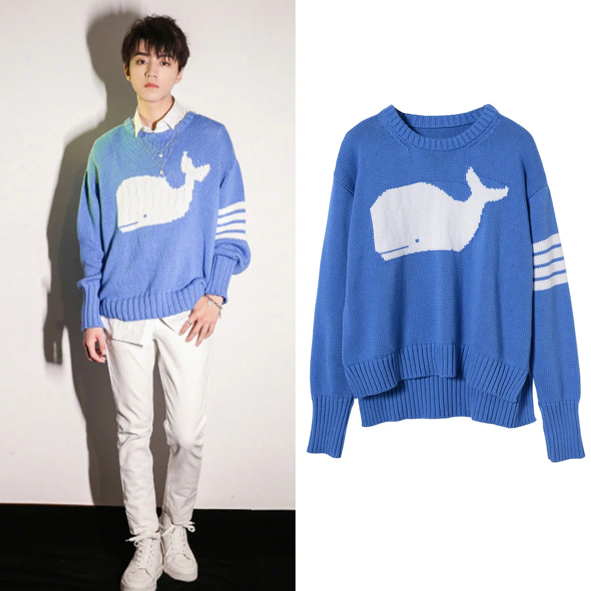 2020 Spring Blue White Contrast Whale Sweater Loose Pullover Knitted Cardigan T2
2020 Spring Blue White Contrast Whale Sweater Loose Pullover Knitted Cardigan T2