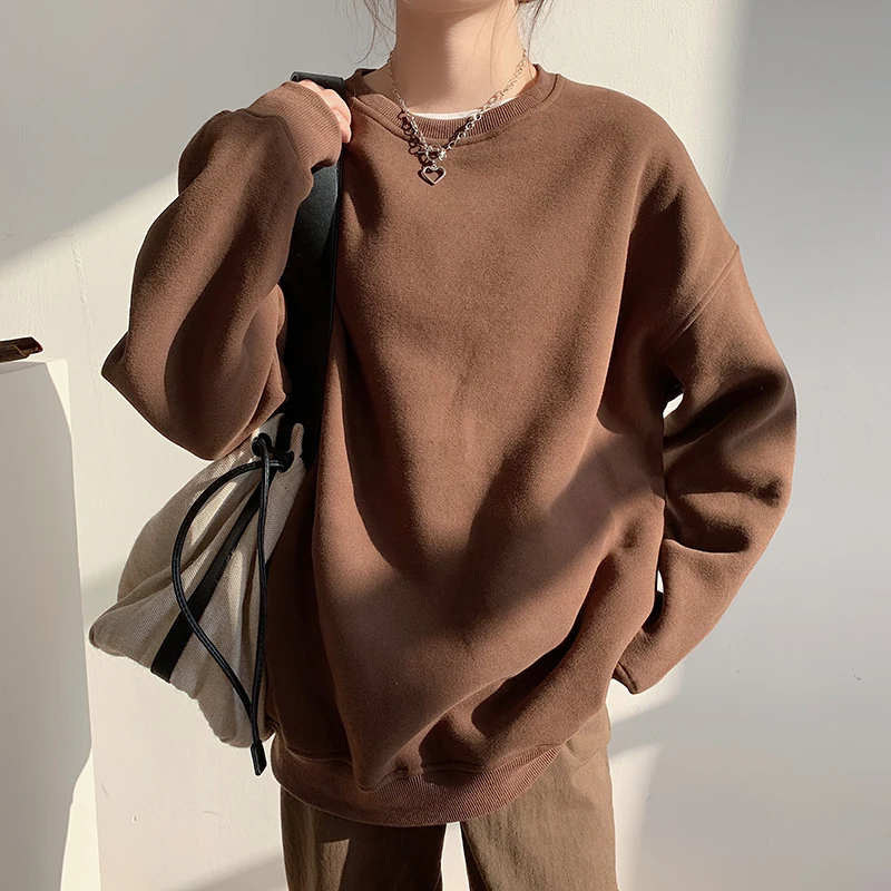 2023 Spring Fleece Thick Sweatshirt Vintage Solid Warm O Neck Pullover Grey Brown Lady New All-match Hooded Autumn Women Coat
2023 Spring Fleece Thick Sweatshirt Vintage Solid Warm O Neck Pullover Grey Brown Lady New All-match Hooded Autumn Women Coat