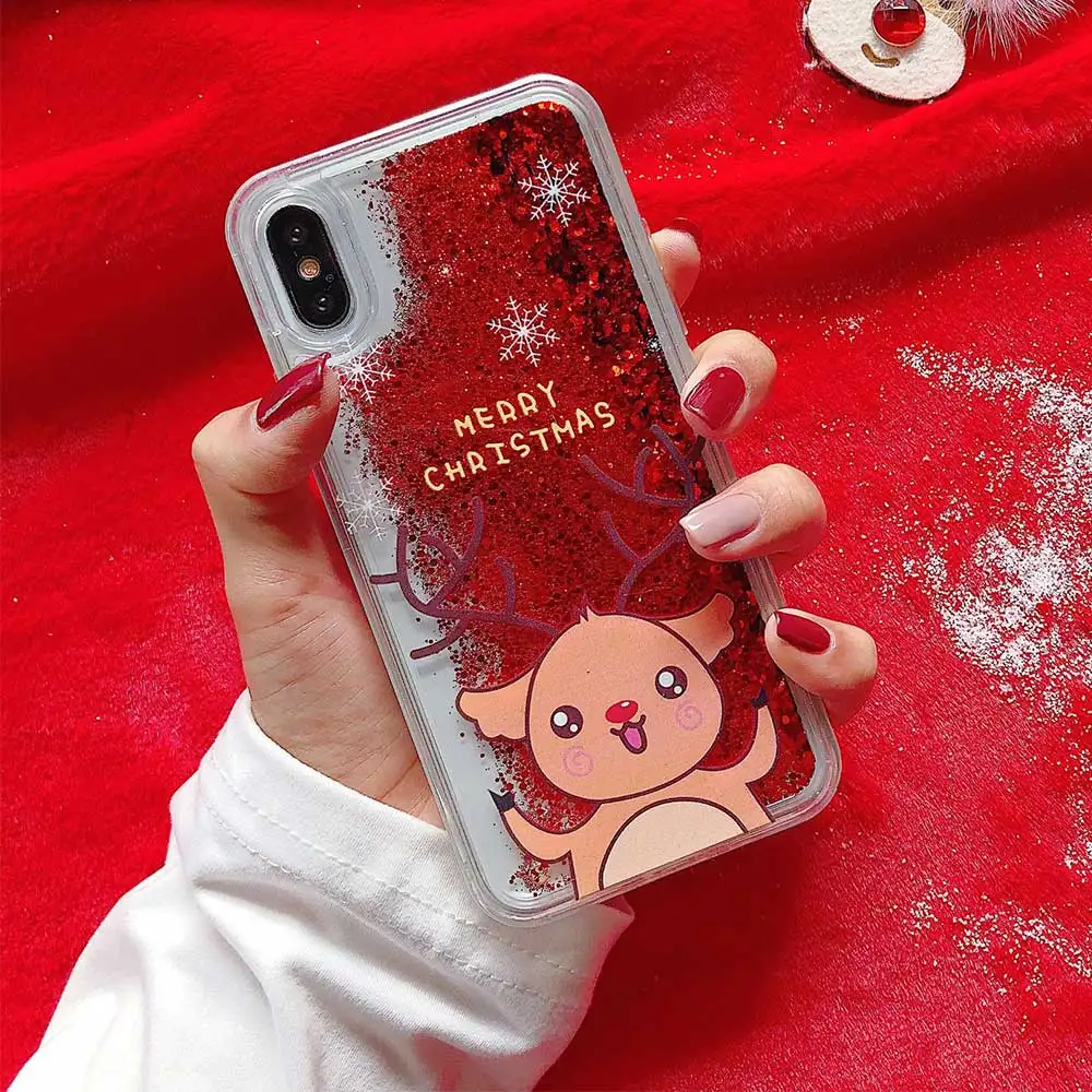 Chirstmas Glitter Phone case for iPhone 11 Pro Max XR X XS Back Cover Case For 7 8 6 6s Plus Winter New Year Funda |