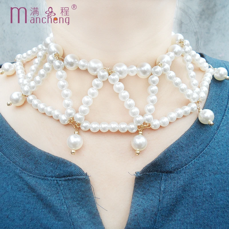 Фото Многослойное белое жемчужное ожерелье чокер для женщин и - купить