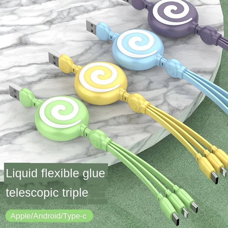 Data Cable USB Lollipop Retractable Liquid Triple for Apple Type-c Android Three-in-One Data Line 3A Fast Charge
Data Cable USB Lollipop Retractable Liquid Triple for Apple Type-c Android Three-in-One Data Line 3A Fast Charge