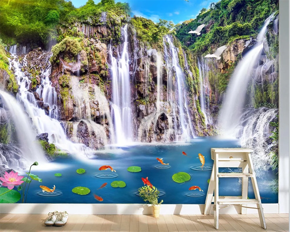 

beibehang Customize modern new waterfall wooden bridge 3D landscape scenery background papel de parede wallpaper papier peint