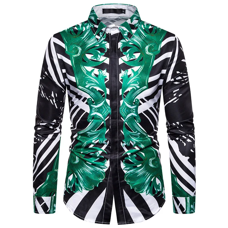 European And American Fashion Green Pattern 3D Printed Camisa Masculina Shirt 
European And American Fashion Green Pattern 3D Printed Camisa Masculina Shirt