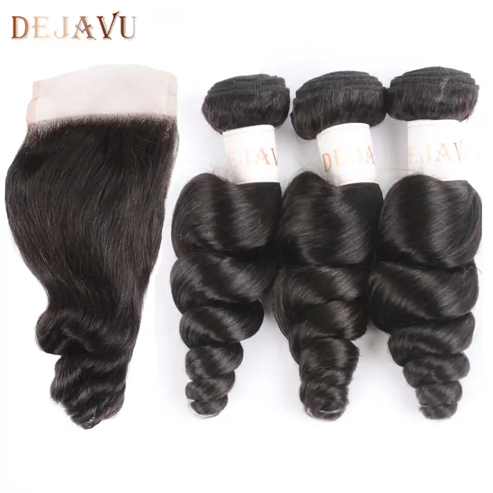 Dejavu Hair Brazilian Loose Wave 3 Bundles With Closure Middle