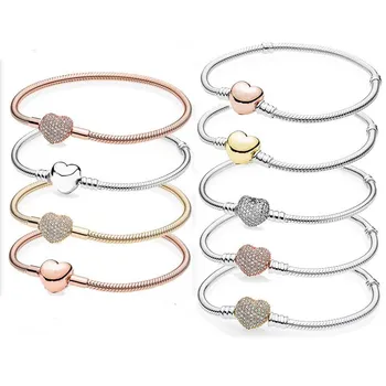 Rose Gold & Silver Moments Pave Heart Clasp Snake Chain 925 Sterling Silver Bracelet Bangle Fit Fine Bead Charm DIY Jewelry
Rose Gold & Silver Moments Pave Heart Clasp Snake Chain 925 Sterling Silver Bracelet Bangle Fit Fine Bead Charm DIY Jewelry