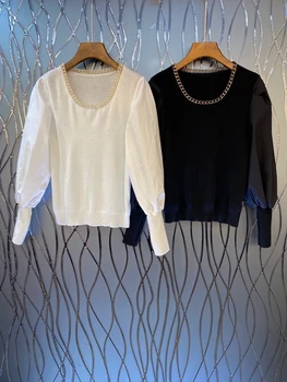 2020 Early Autumn New Women's Neckline Chain Stitching Decorations Solid Color Long Sleeve All-match Shirt 905
2020 Early Autumn New Women's Neckline Chain Stitching Decorations Solid Color Long Sleeve All-match Shirt 905