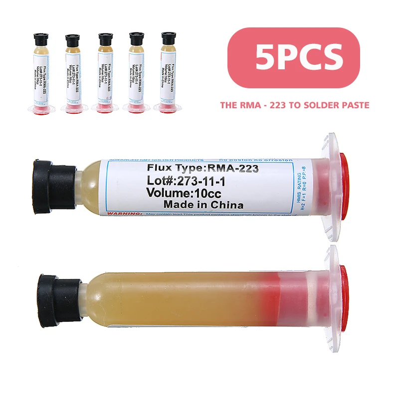 5pcs/Lot 10cc RMA-223 BGA SMD Syringe Solder Paste Flux Grease Soldering Paste for Computer Phone Chips Mayitr Repair Tool
5pcs/Lot 10cc RMA-223 BGA SMD Syringe Solder Paste Flux Grease Soldering Paste for Computer Phone Chips Mayitr Repair Tool
