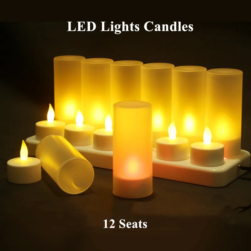 Фото EU/UK/US/AU Plug 12 Seat Rechargeable Flickering LED Yelllow Lights Candle With Holder For Wedding Dinner Partys Flame Shaped | Дом и сад