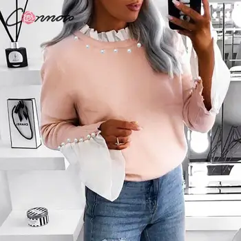 Conmoto Women Turtleneck Sweatshirt Winter Pink Patchwork Knitted Pullovers Ladies Fashion Ruffle Bell Sleeve Tops Plus Size 
Conmoto Women Turtleneck Sweatshirt Winter Pink Patchwork Knitted Pullovers Ladies Fashion Ruffle Bell Sleeve Tops Plus Size