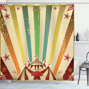 Vintage Rainbow Shower Curtain, Old Circus Carnival Advertisement Theme Stripes Stars and Fun Fair Tent, Cloth Fabric Bathroom
Vintage Rainbow Shower Curtain, Old Circus Carnival Advertisement Theme Stripes Stars and Fun Fair Tent, Cloth Fabric Bathroom