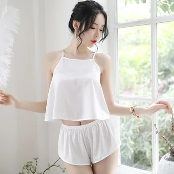 Sexy Silk Lace Up Short Nightgown Set Home Camisole & Shorts Set Solid Color Backless Sleepwear Cross Strap Women Sexy Lingerie
Sexy Silk Lace Up Short Nightgown Set Home Camisole & Shorts Set Solid Color Backless Sleepwear Cross Strap Women Sexy Lingerie