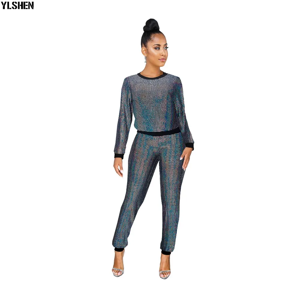 2 Two Piece Set Women Tracksuit Sexy Sequins Long Sleeve Clothes Plus Size Club Outfits Tops +Pants Sweat Suits Matching Sets 02