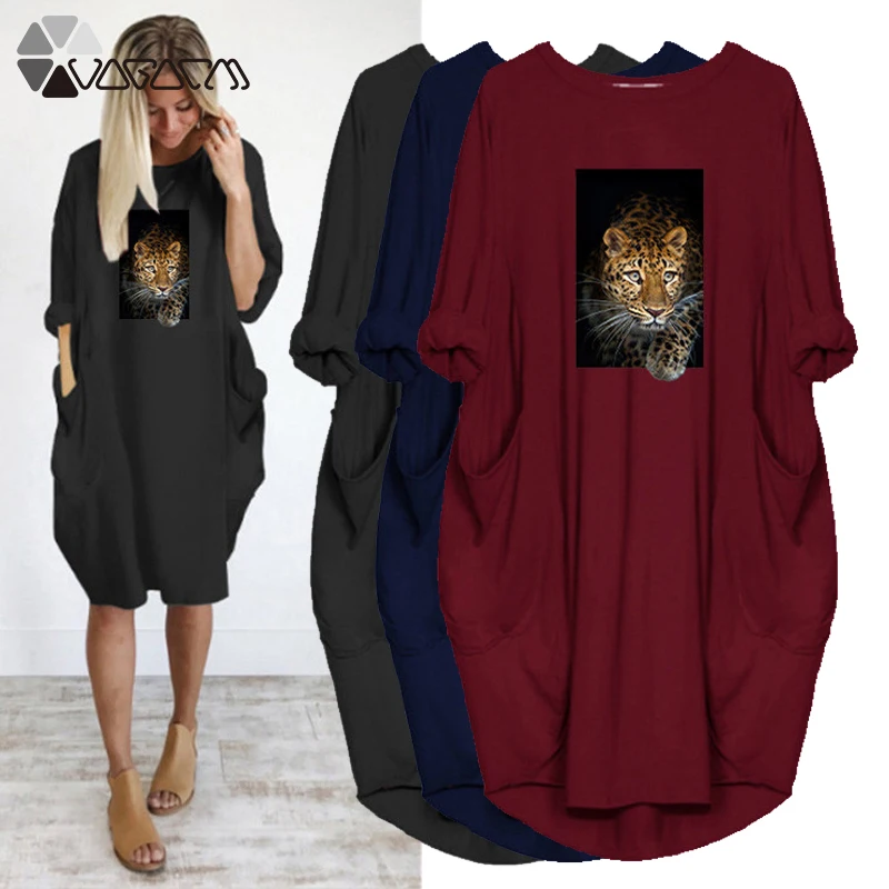 Plus Size Loose Dress Leopard Print Long Sleeve o Neck Pocket Casual Loose Female Streetwear Autumn Vintage Women Dresses
Plus Size Loose Dress Leopard Print Long Sleeve o Neck Pocket Casual Loose Female Streetwear Autumn Vintage Women Dresses
