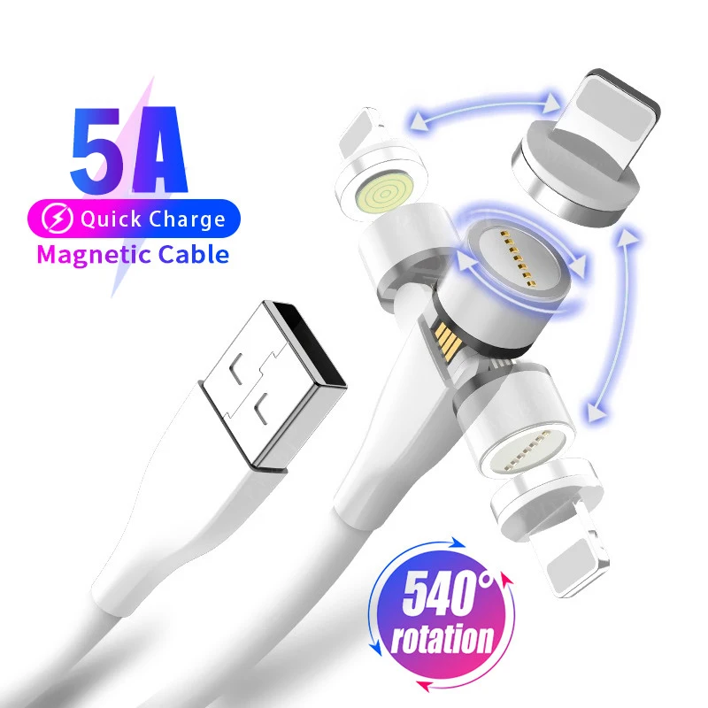 540 Rotate Magnetic Cable 5A Fast Charging Magnet Charger Micro USB Type C For Huawei iPhone Xiaomi Mobile Phone Wire Cord | Мобильные