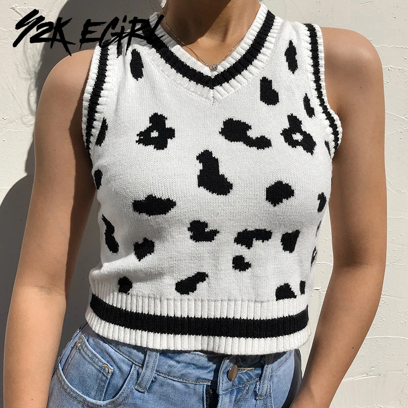 Y2K EGIRL Aesthetics Cow Printing Sleeveless Tanks Tops Preppy Style Animal Pattern Slim Knitted Sweater Vests Vintage Pullovers
Y2K EGIRL Aesthetics Cow Printing Sleeveless Tanks Tops Preppy Style Animal Pattern Slim Knitted Sweater Vests Vintage Pullovers