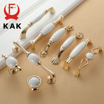 

KAK White Creamic Gold Cabinet Knobs and Handles Drawer Pulls Kitchen Cupboard Door Handle Gold Furniture Handle Door Hardware