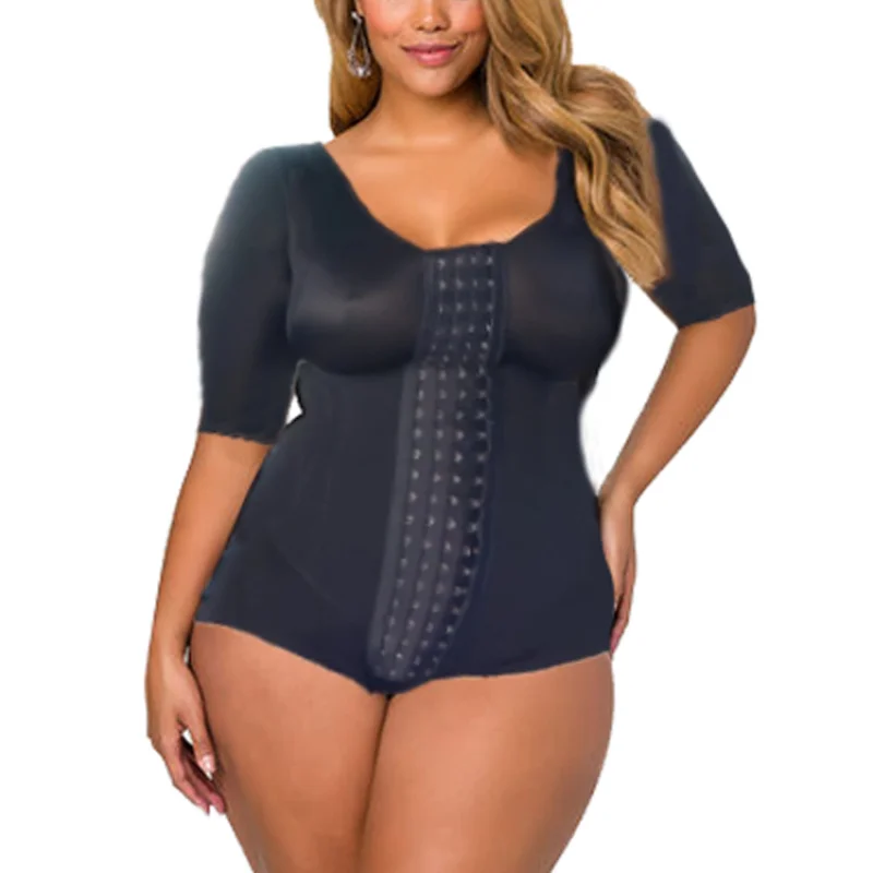 

Women'S Shapewear Hook And Eye Closure Breast Support Tummy Control Long Sleeve Triangle Bodysuit Bodyshaper Fajas