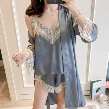 Lace 4PCS Sleep Set Female Satin Nightwear Nightgown Sexy Kimono Gown Nightdress Silky Bathrobe Intimate Lingerie Sleepwear
Lace 4PCS Sleep Set Female Satin Nightwear Nightgown Sexy Kimono Gown Nightdress Silky Bathrobe Intimate Lingerie Sleepwear