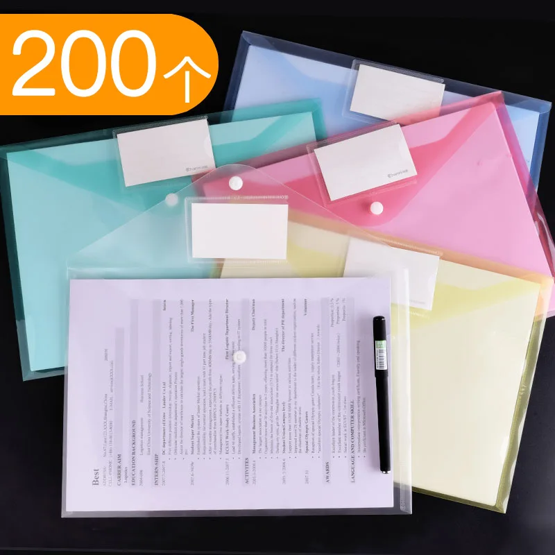 200 PCs A4 File Holder Transparent File Bag Plastic File Bag Office Supplies File Contract Storage Clip Snap Closure
200 PCs A4 File Holder Transparent File Bag Plastic File Bag Office Supplies File Contract Storage Clip Snap Closure