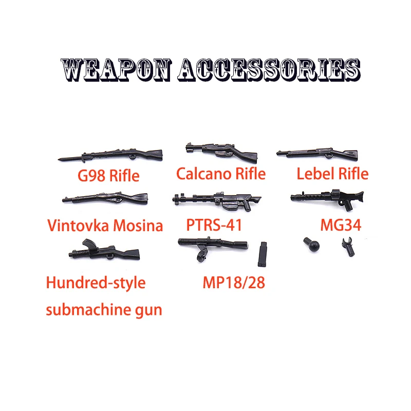 WW2 Military Soldier Weapons accessory Building Blocks MOC WW2 Military Weapons G98 Rifle MG34 Guns Model accessory Bricks toys
WW2 Military Soldier Weapons accessory Building Blocks MOC WW2 Military Weapons G98 Rifle MG34 Guns Model accessory Bricks toys