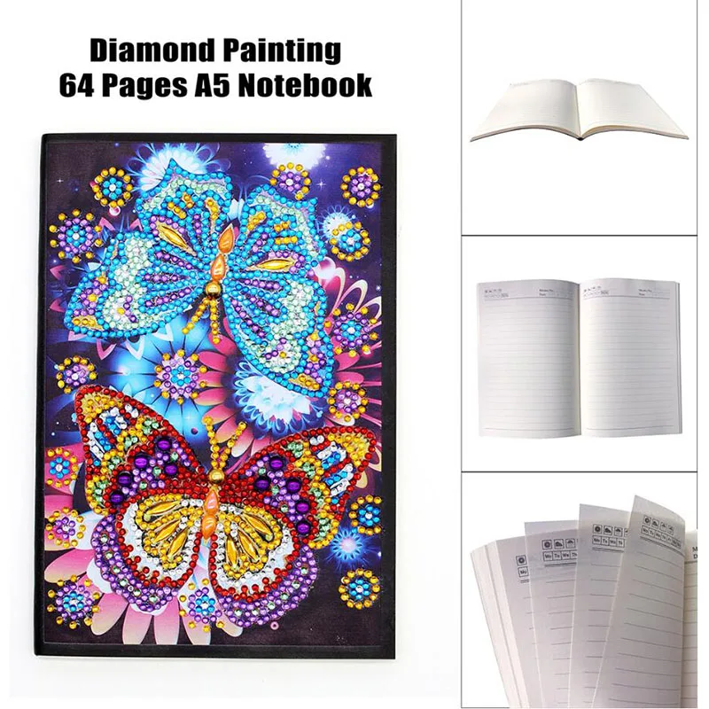 

Diy Art Diamond Painting Notebook Diary Full Round Diamond Mosaic Embroidery A5 64 Pages Owl Peacock Mandala Butterfly