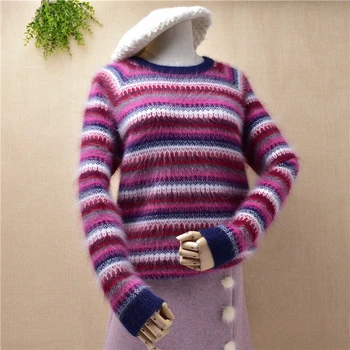Women Top slim vintage striped long sleeves Mink Cashmere knitted Jumper soft Angora rabbit fur Bottoming Sweater pullover
Women Top slim vintage striped long sleeves Mink Cashmere knitted Jumper soft Angora rabbit fur Bottoming Sweater pullover