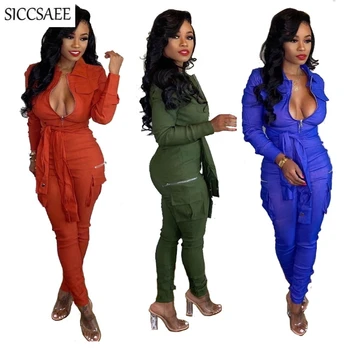 2020 Solid Color Long Sleeve Turn Down Collar Zipper Front Bandage Jumpsuits For Women Bodycon Bodysuit Sexy Casual Bib Overalls
2020 Solid Color Long Sleeve Turn Down Collar Zipper Front Bandage Jumpsuits For Women Bodycon Bodysuit Sexy Casual Bib Overalls