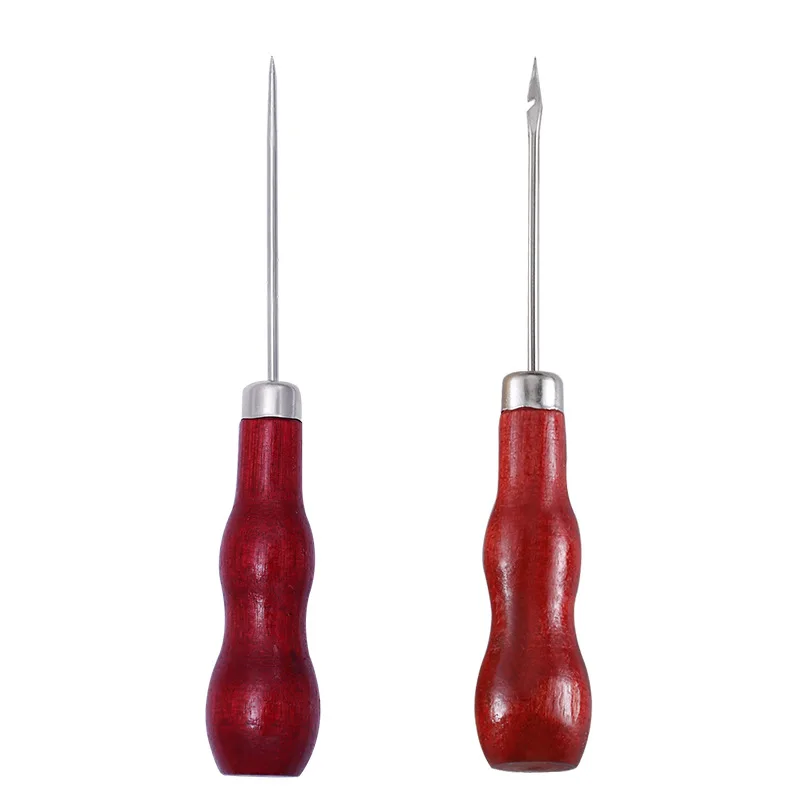 

Red Color Leather Craft Tip Awl Hand Sewing Tool Leather Edge Slicker Kit Awl Hole Puncher Positioning Drill Tools