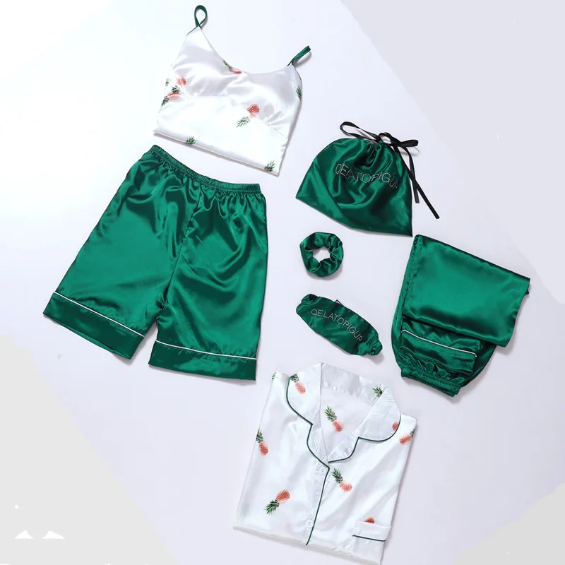 With Chest Pad Pajamas Female Summer Short Sleeve Ice Silk Camisole Seven Sets of Spring And Autumn Long Sleeve Homewear Set
With Chest Pad Pajamas Female Summer Short Sleeve Ice Silk Camisole Seven Sets of Spring And Autumn Long Sleeve Homewear Set