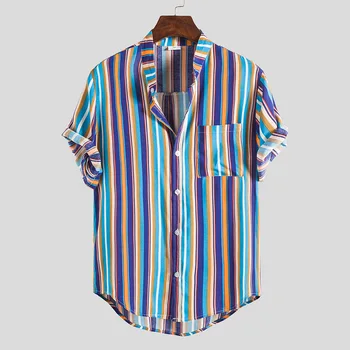 2020 Short Sleeve Button Brand Shirt Chic Loose Streetwear Vacation Blouse Men Striped Shirt Casual Lapel Neck Stripe Shirt 
2020 Short Sleeve Button Brand Shirt Chic Loose Streetwear Vacation Blouse Men Striped Shirt Casual Lapel Neck Stripe Shirt