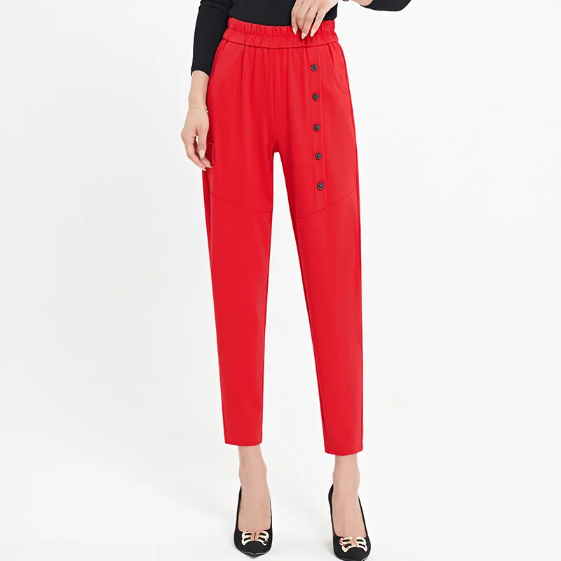 Autumn Spring Harem Pants Women Red Black Elastic High Waist Trouser For Woman Side Fake Button Design Pant Plus Size XXXXL XXXL
Autumn Spring Harem Pants Women Red Black Elastic High Waist Trouser For Woman Side Fake Button Design Pant Plus Size XXXXL XXXL
