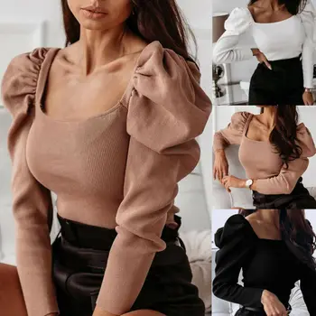 Women Casual Solid Puff Long Sleeve Knitted Sweaters Tops Blouse Slim Fit Clubwear Shirts Autumn Clothes 2020 New
Women Casual Solid Puff Long Sleeve Knitted Sweaters Tops Blouse Slim Fit Clubwear Shirts Autumn Clothes 2020 New