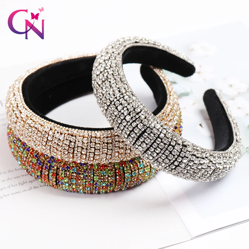 

CN 6 Pcs/lots Baroque Full Crystal Hair Bands For Women Lady Luxury Shiny Padded Diamond Headband Hair Hoop Hair Accessories