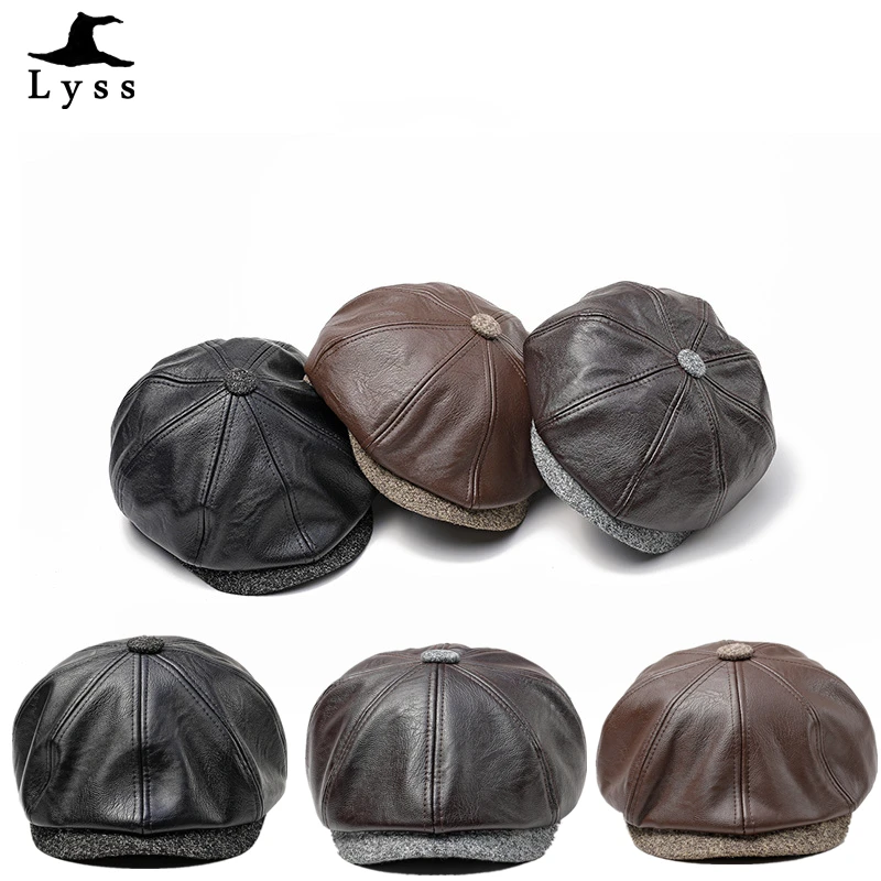 Men's Genuine Leather Warm Octagonal Caps,Casual Vintage Newsboy Cap Golf Driving Flat Cabbie Hat,Winter Male Artist Gatsby hats 
Men's Genuine Leather Warm Octagonal Caps,Casual Vintage Newsboy Cap Golf Driving Flat Cabbie Hat,Winter Male Artist Gatsby hats