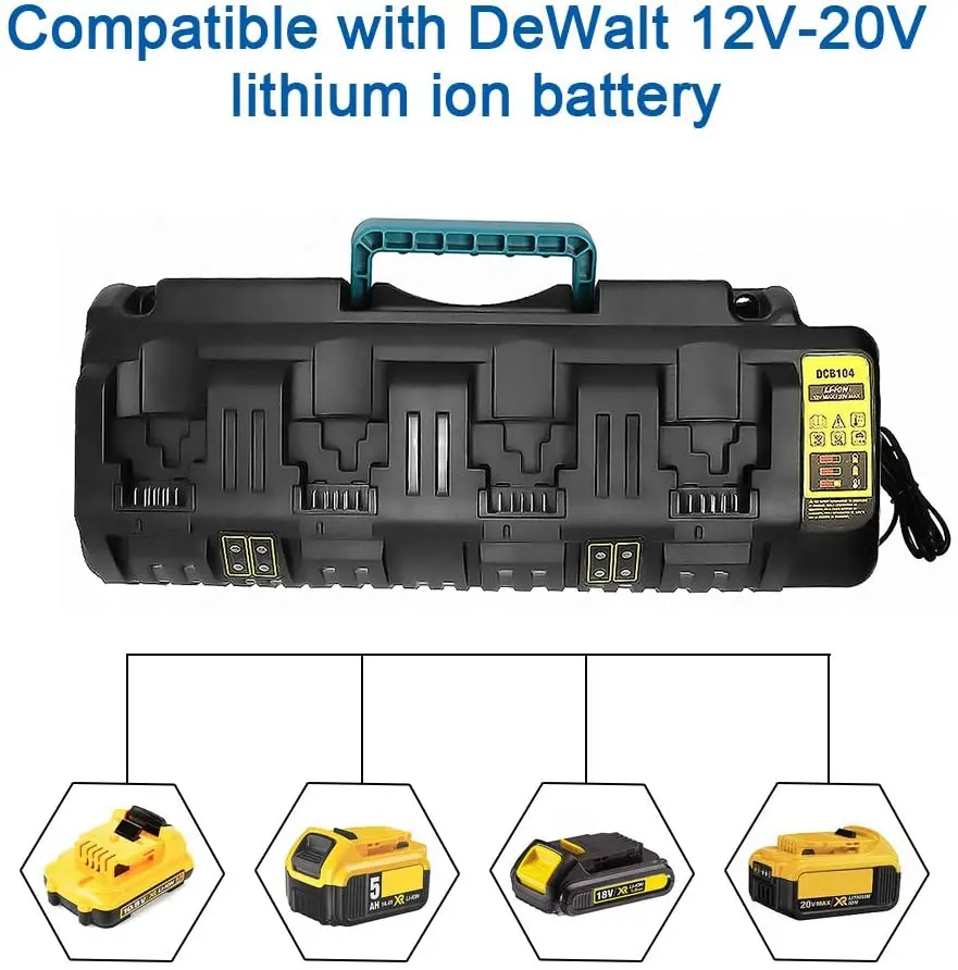 DCB104 20 Volt MAX 4-Port Lithium-Ion Battery Multi Charger Replacement for Dewalt Battery Charger DCB101 DCB105 DCB107
DCB104 20 Volt MAX 4-Port Lithium-Ion Battery Multi Charger Replacement for Dewalt Battery Charger DCB101 DCB105 DCB107