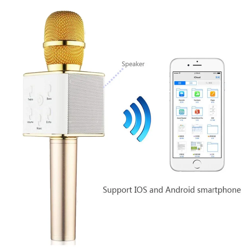 

Q7 Wireless Bluetooth studio Handheld K song Microphone Singer Wheat bully Karaoke Professional MIC Speaker KTV Microphones