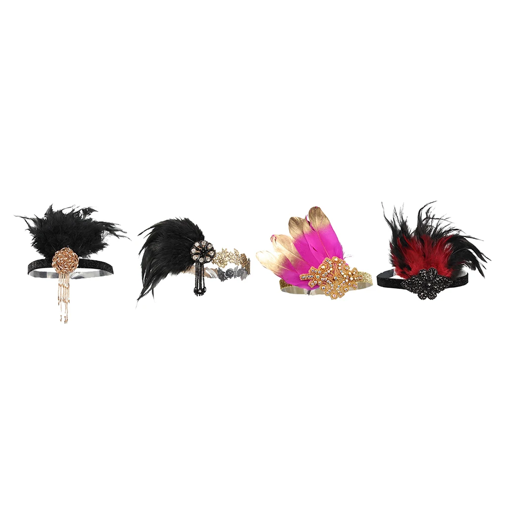 Women's Vintage Feather Headband, 20s Flapper Headband - Roaring 1920s Headpiece, Black/Red Women's Vintage Feather Headband, 20s Flapper Headband - Roaring 1920s Headpiece, Black/Red