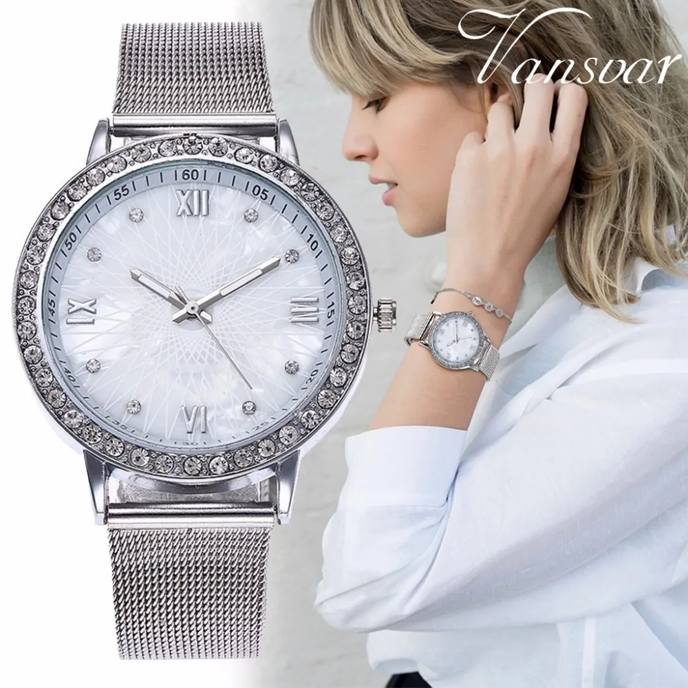 Luxury Women's Watch with Diamond Scale High-grade Stitching Steel Mesh Belt Women Clock Quartz Fashion Female Watches | Наручные