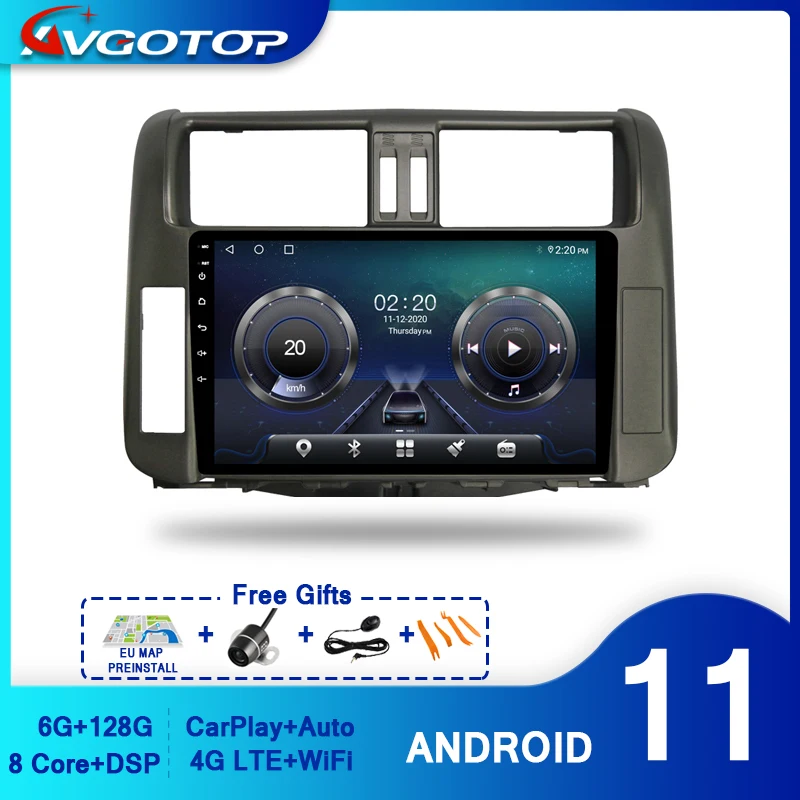 Автомагнитола AVGOTOP Android 11 для Toyota LAND PRADO 2011 2012 2013 Carplay автомобильная навигация Wi-Fi GPS