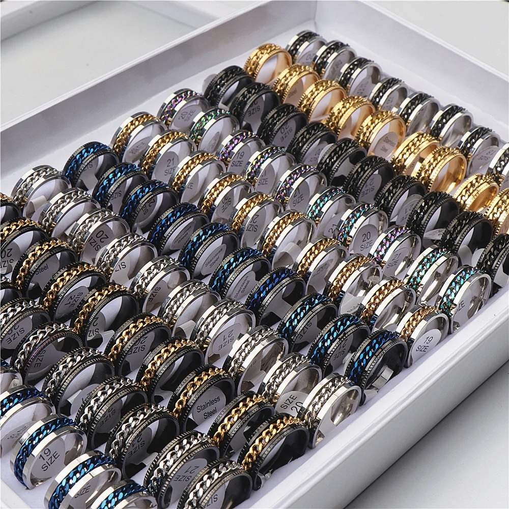50Pcs/Lot Multicolor Spinner Stainless Steel Rings For Women Men Mix Style Fashion Rotatable Jewelry Party Gifts Wholesale
50Pcs/Lot Multicolor Spinner Stainless Steel Rings For Women Men Mix Style Fashion Rotatable Jewelry Party Gifts Wholesale