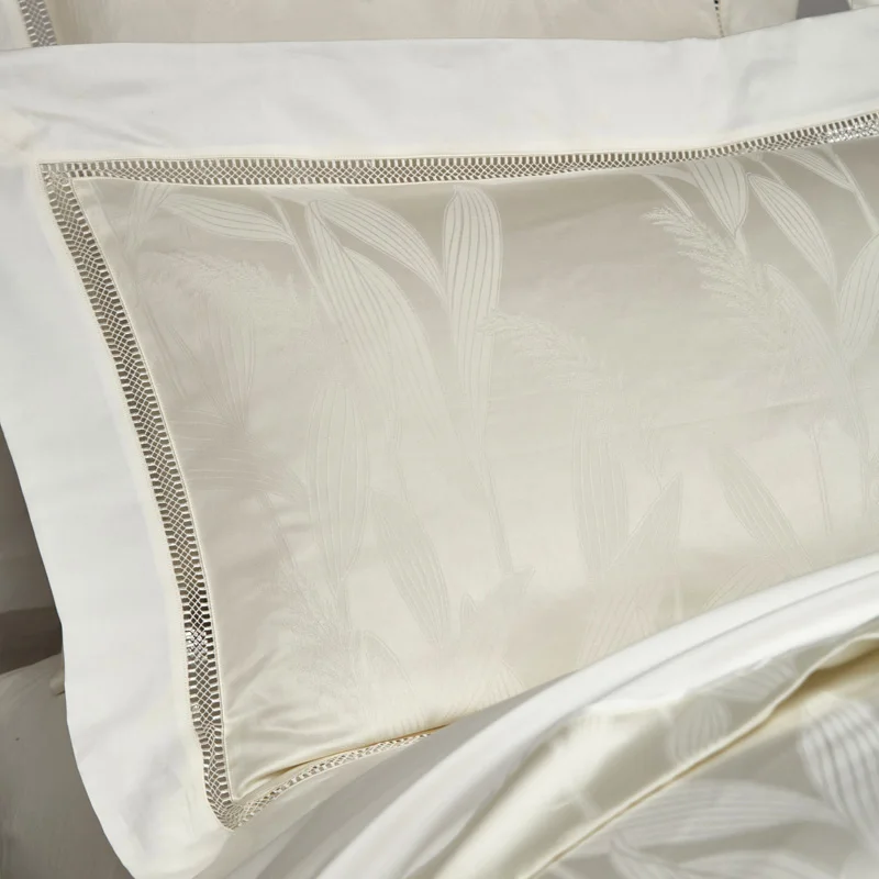 Premium Egyptian Cotton Jacquard Duvet Cover Set in silver on king bed