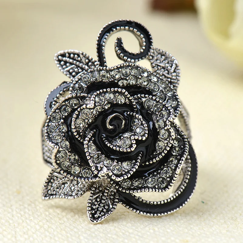 Винтажное женское кольцо с черным цветком уникальный стиль обручальное