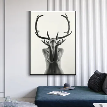 Nordic Simple Black and White Antlers Woman Model Abstract Canvas Painting Art Print and Poster Wall Picture for Home Decoration 
Nordic Simple Black and White Antlers Woman Model Abstract Canvas Painting Art Print and Poster Wall Picture for Home Decoration