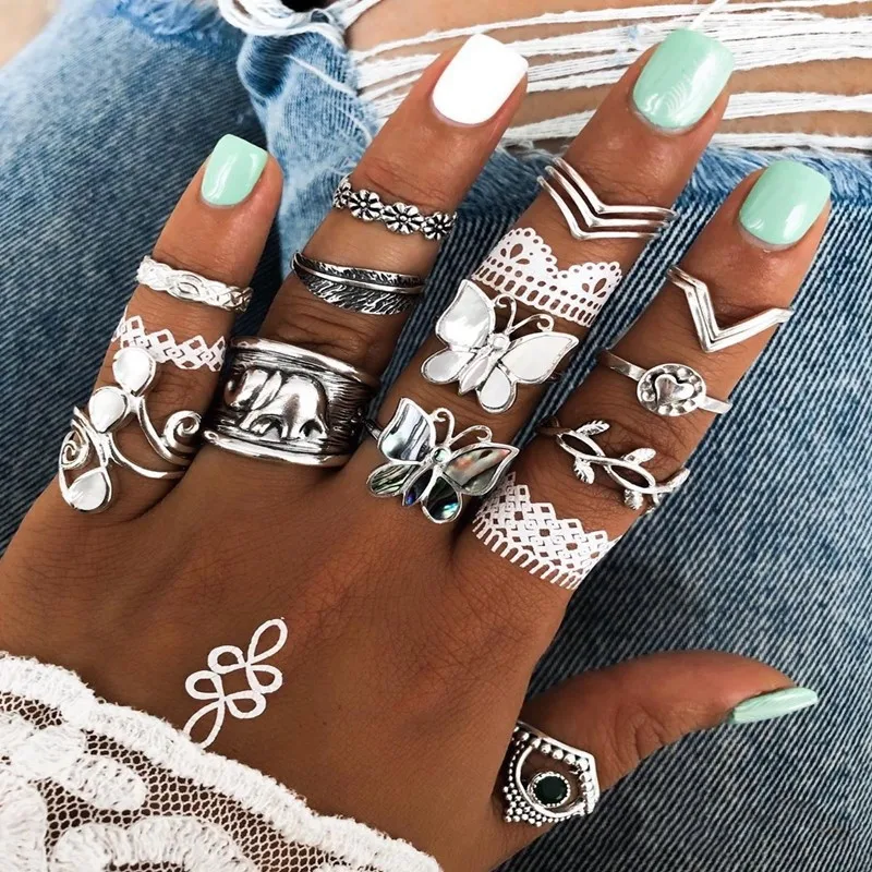 14 Pieces European New Jewelry Fashion Butterfly Rings Set Ladies Heart Love Leaves Combination Rings Gifts For Womens Girls
14 Pieces European New Jewelry Fashion Butterfly Rings Set Ladies Heart Love Leaves Combination Rings Gifts For Womens Girls