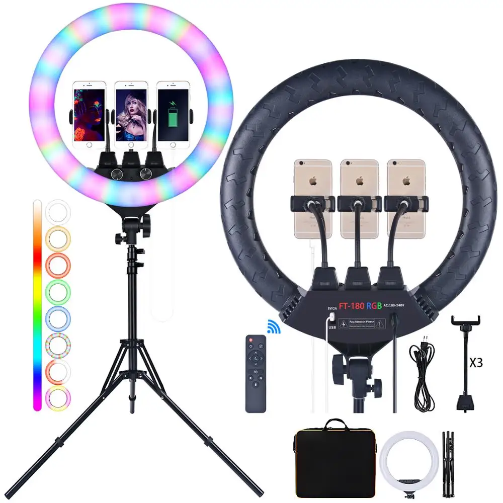 Fusitu FT-180 18 inch RGB Ring Light Video Photographic Lamp Ringlight With Tripod And Remote Usb For Makeup Youtube Camera
Fusitu FT-180 18 inch RGB Ring Light Video Photographic Lamp Ringlight With Tripod And Remote Usb For Makeup Youtube Camera